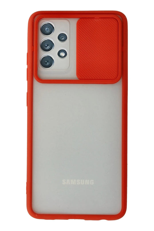Samsung Galaxy A52 Palm Buzlu Kamera Sürgülü Silikon Kılıf - Kırmızı