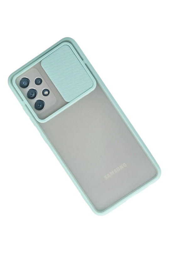 Samsung Galaxy A52 Palm Buzlu Kamera Sürgülü Silikon Kılıf - Turkuaz 2