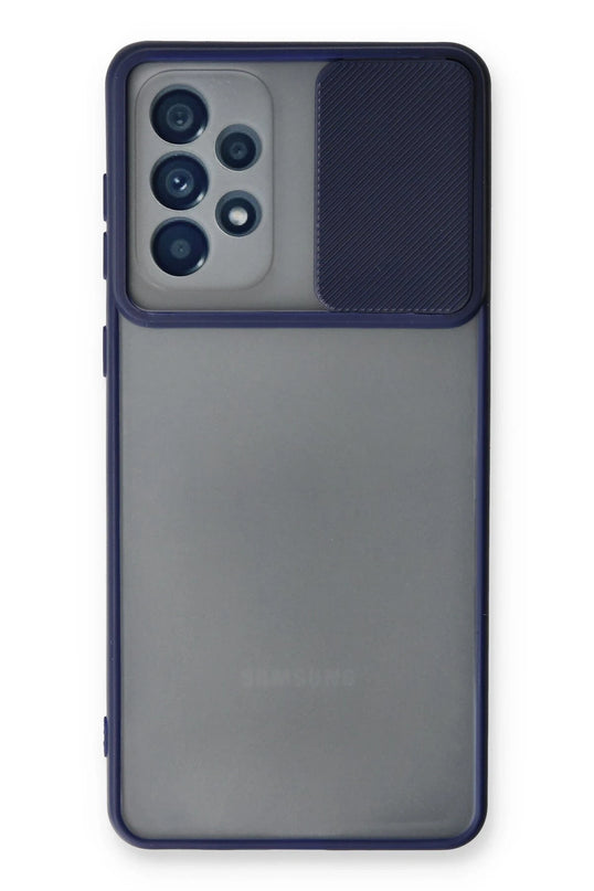 Samsung Galaxy A53 5G Palm Buzlu Kamera Sürgülü Silikon Kılıf - Lacivert