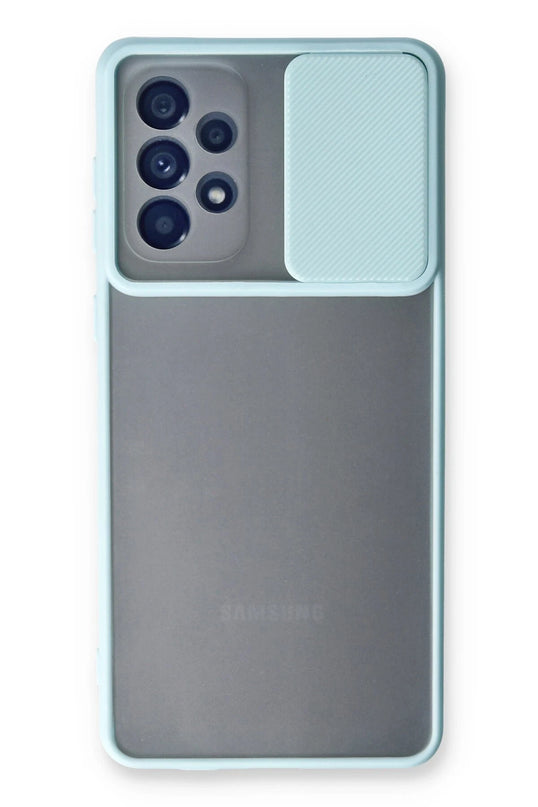 Samsung Galaxy A53 5G Palm Buzlu Kamera Sürgülü Silikon Kılıf - Turkuaz
