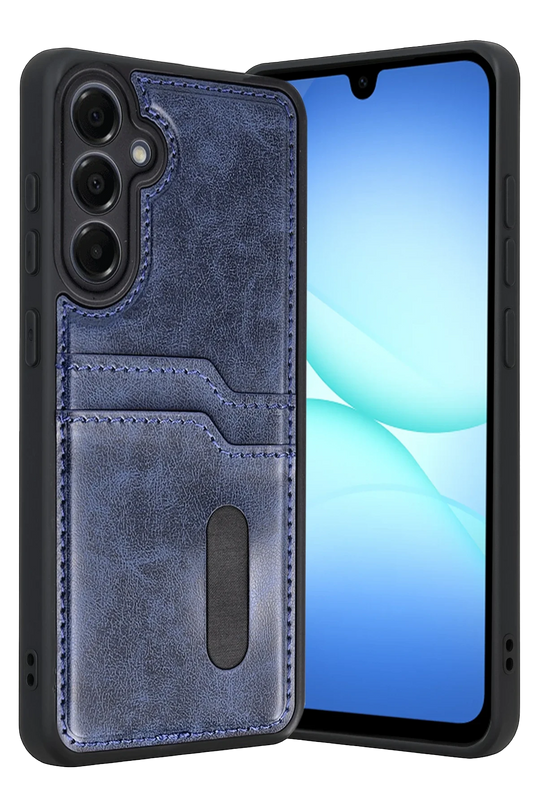 Samsung Galaxy A57 5G Sara Kartvizitli Deri Kılıf - Lacivert