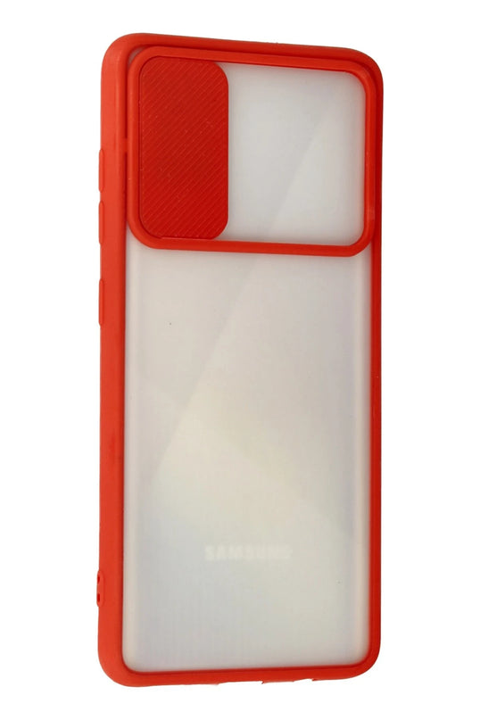 Samsung Galaxy A71 Palm Buzlu Kamera Sürgülü Silikon Kılıf - Kırmızı 3