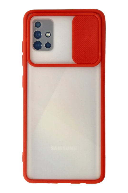 Samsung Galaxy A71 Palm Buzlu Kamera Sürgülü Silikon Kılıf - Kırmızı