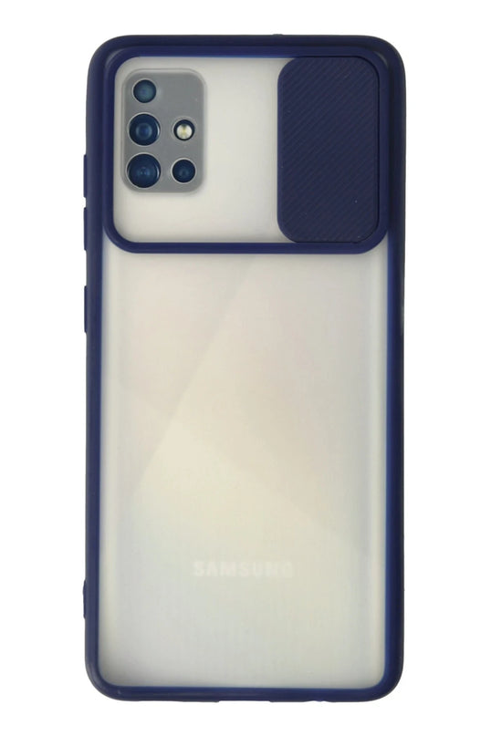 Samsung Galaxy A71 Palm Buzlu Kamera Sürgülü Silikon Kılıf - Lacivert