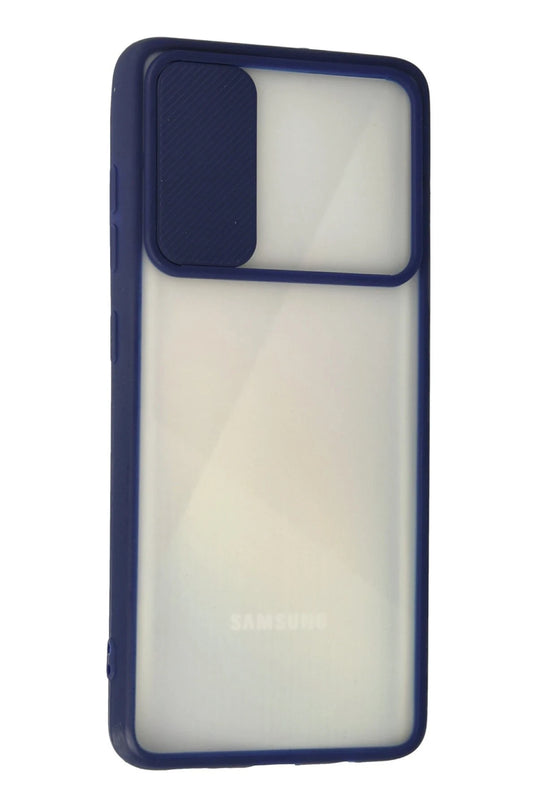 Samsung Galaxy A71 Palm Buzlu Kamera Sürgülü Silikon Kılıf - Lacivert 3