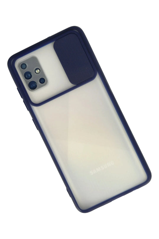 Samsung Galaxy A71 Palm Buzlu Kamera Sürgülü Silikon Kılıf - Lacivert 2