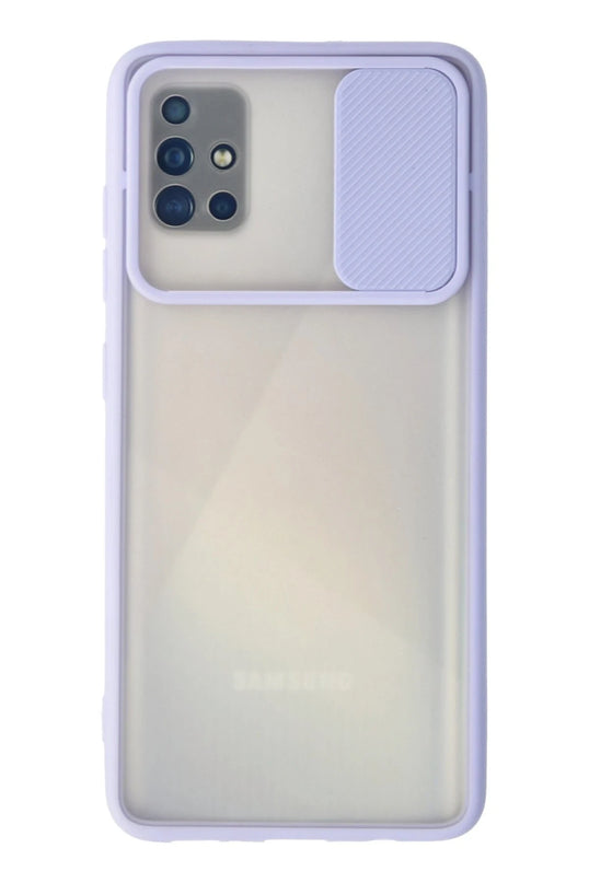 Samsung Galaxy A71 Palm Buzlu Kamera Sürgülü Silikon Kılıf - Lila