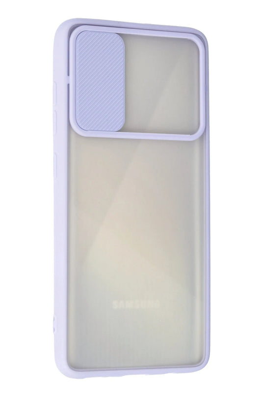 Samsung Galaxy A71 Palm Buzlu Kamera Sürgülü Silikon Kılıf - Lila 3