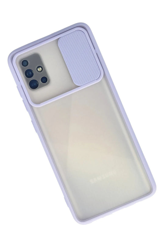 Samsung Galaxy A71 Palm Buzlu Kamera Sürgülü Silikon Kılıf - Lila 2