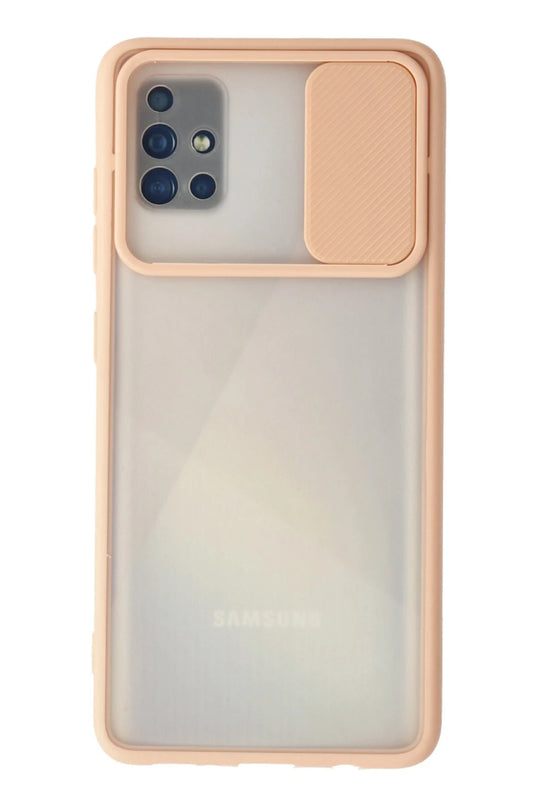 Samsung Galaxy A71 Palm Buzlu Kamera Sürgülü Silikon Kılıf - Pembe