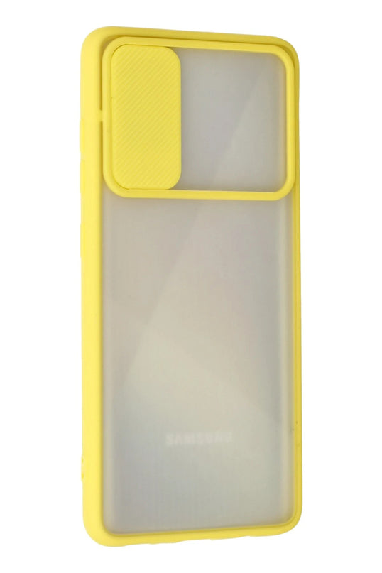 Samsung Galaxy A71 Palm Buzlu Kamera Sürgülü Silikon Kılıf - Sarı 3
