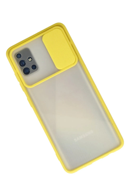 Samsung Galaxy A71 Palm Buzlu Kamera Sürgülü Silikon Kılıf - Sarı 2