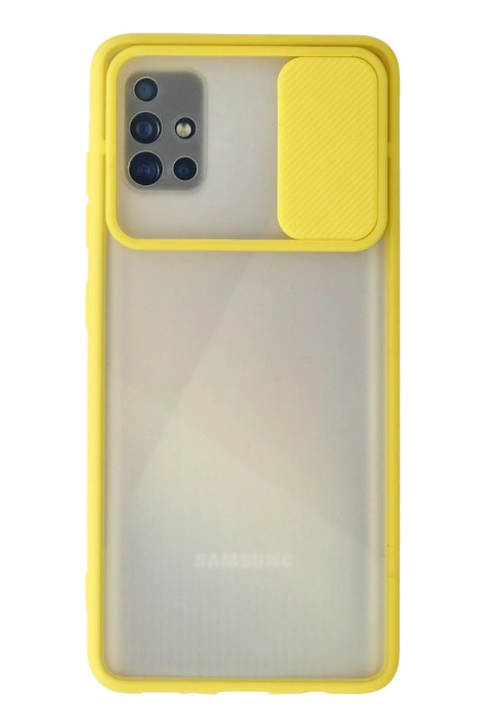 Samsung Galaxy A71 Palm Buzlu Kamera Sürgülü Silikon Kılıf - Sarı