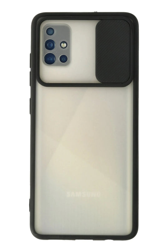 Samsung Galaxy A71 Palm Buzlu Kamera Sürgülü Silikon Kılıf - Siyah