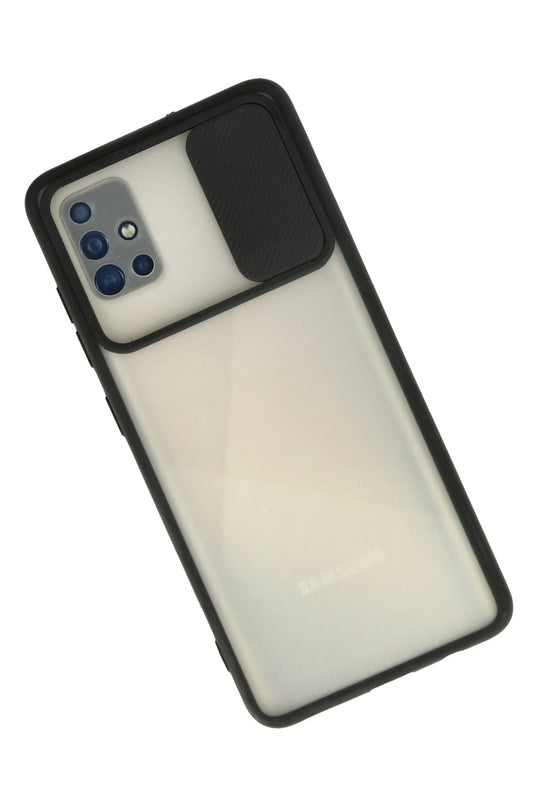 Samsung Galaxy A71 Palm Buzlu Kamera Sürgülü Silikon Kılıf - Siyah 2