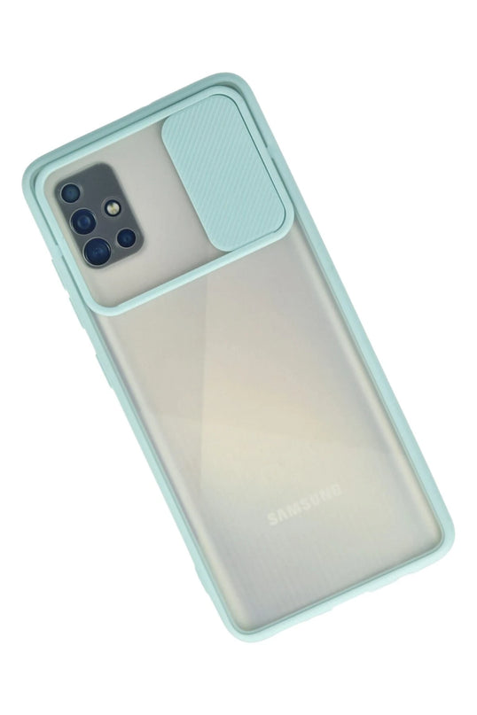 Samsung Galaxy A71 Palm Buzlu Kamera Sürgülü Silikon Kılıf - Turkuaz 2