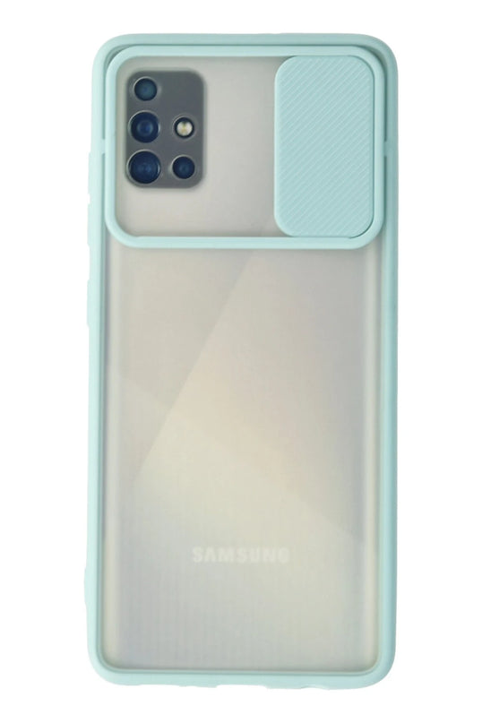 Samsung Galaxy A71 Palm Buzlu Kamera Sürgülü Silikon Kılıf - Turkuaz