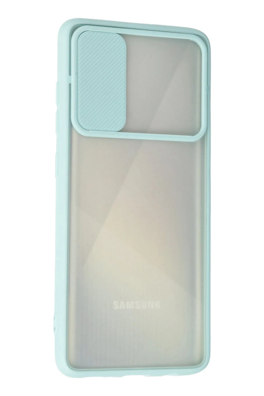Samsung Galaxy A71 Palm Buzlu Kamera Sürgülü Silikon Kılıf - Turkuaz 3