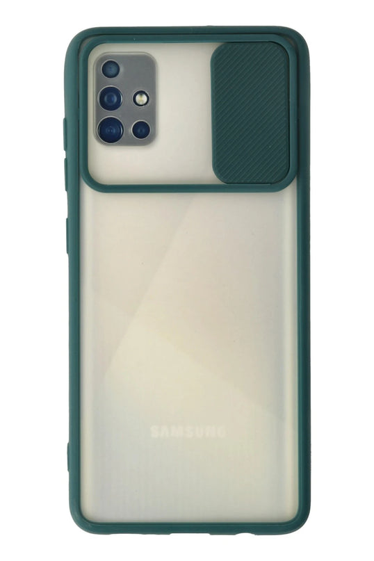 Samsung Galaxy A71 Palm Buzlu Kamera Sürgülü Silikon Kılıf - Yeşil