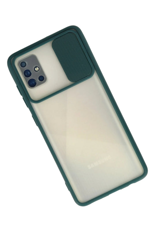 Samsung Galaxy A71 Palm Buzlu Kamera Sürgülü Silikon Kılıf - Yeşil 2