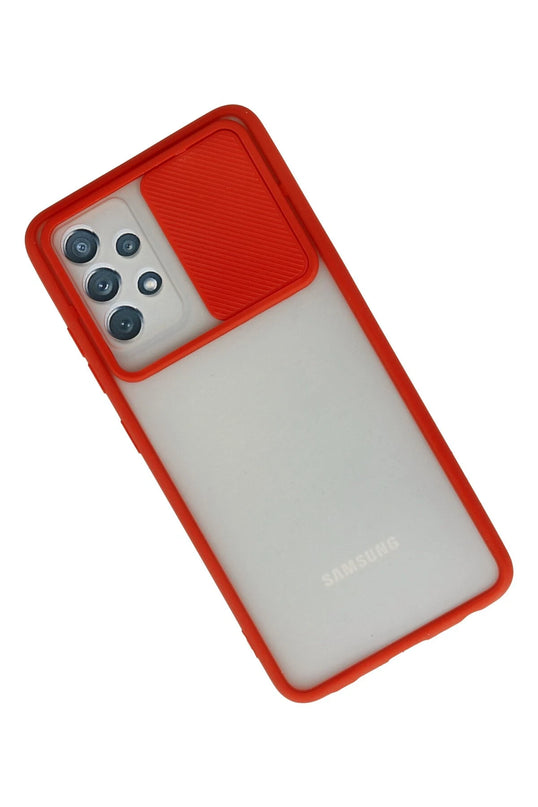 Samsung Galaxy A72 Palm Buzlu Kamera Sürgülü Silikon Kılıf - Kırmızı 2