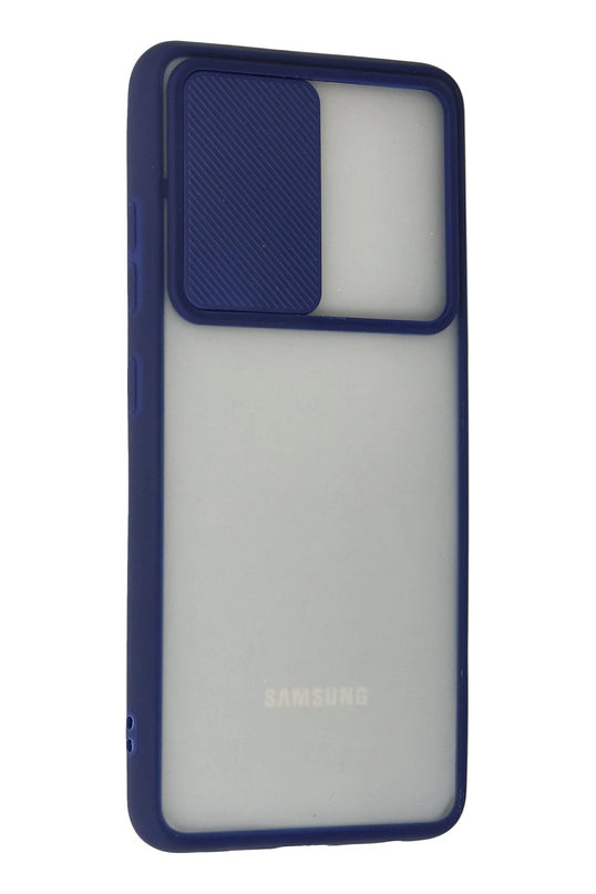 Samsung Galaxy A72 Palm Buzlu Kamera Sürgülü Silikon Kılıf - Lacivert 3