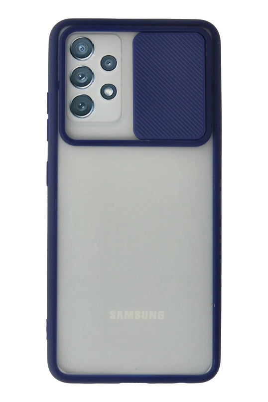 Samsung Galaxy A72 Palm Buzlu Kamera Sürgülü Silikon Kılıf - Lacivert