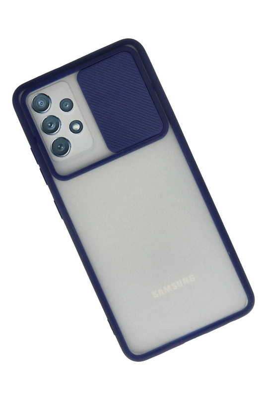 Samsung Galaxy A72 Palm Buzlu Kamera Sürgülü Silikon Kılıf - Lacivert 2