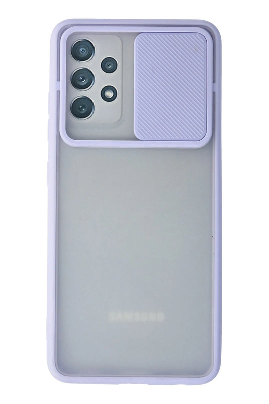 Samsung Galaxy A72 Palm Buzlu Kamera Sürgülü Silikon Kılıf - Lila