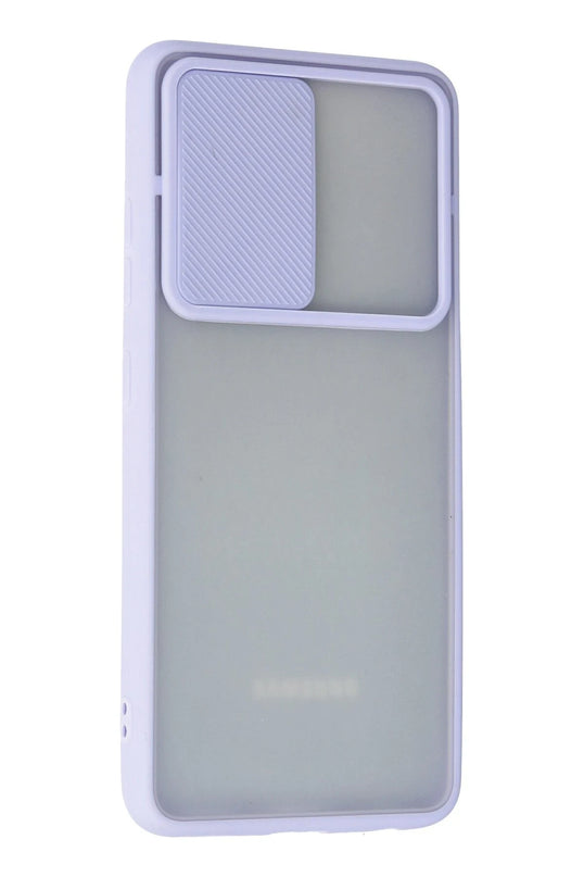 Samsung Galaxy A72 Palm Buzlu Kamera Sürgülü Silikon Kılıf - Lila 3
