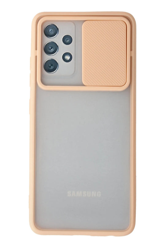 Samsung Galaxy A72 Palm Buzlu Kamera Sürgülü Silikon Kılıf - Pembe