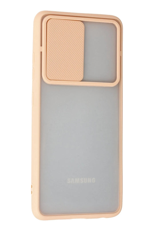 Samsung Galaxy A72 Palm Buzlu Kamera Sürgülü Silikon Kılıf - Pembe 3