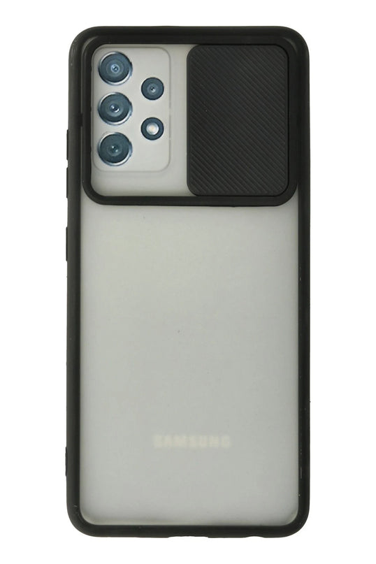 Samsung Galaxy A72 Palm Buzlu Kamera Sürgülü Silikon Kılıf - Siyah