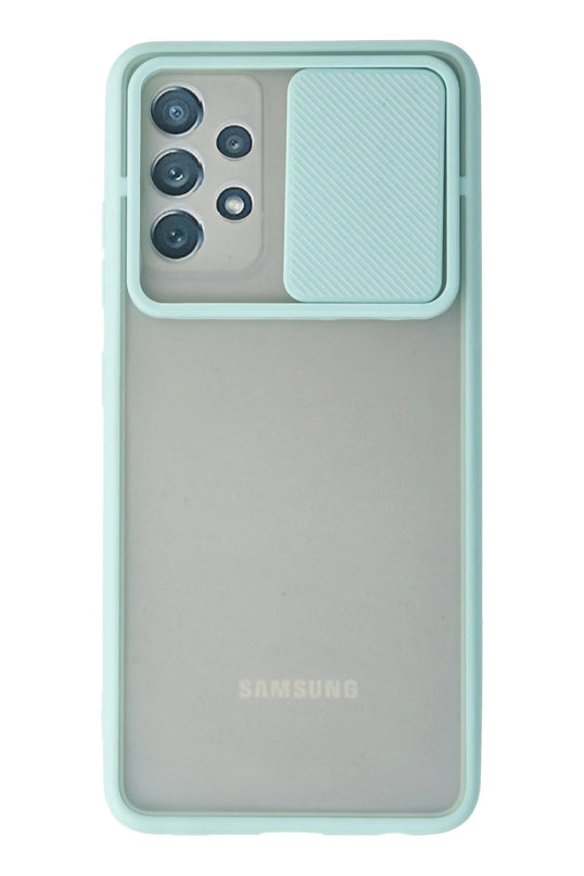 Samsung Galaxy A72 Palm Buzlu Kamera Sürgülü Silikon Kılıf - Turkuaz