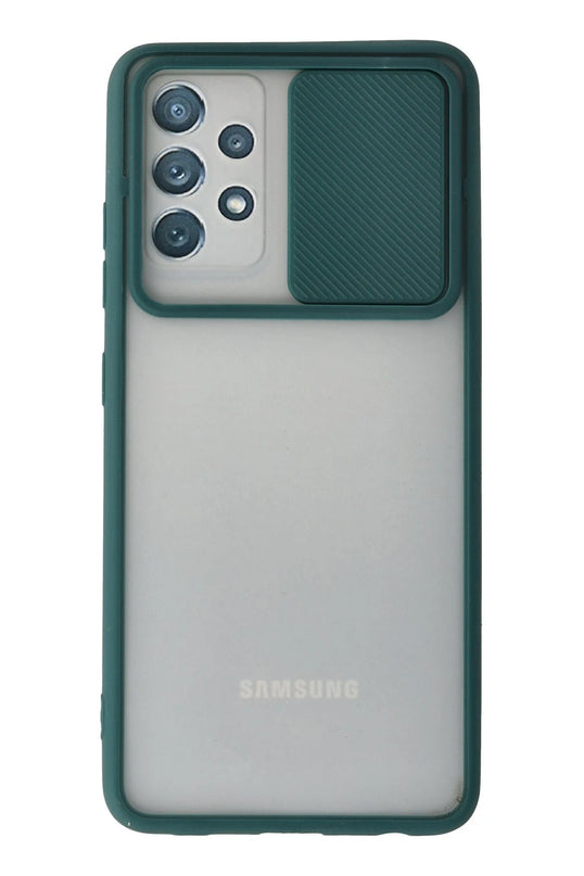 Samsung Galaxy A72 Palm Buzlu Kamera Sürgülü Silikon Kılıf - Yeşil