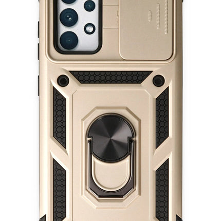Samsung Galaxy A72 Pars Lens Yüzüklü Silikon Kılıf - Gold