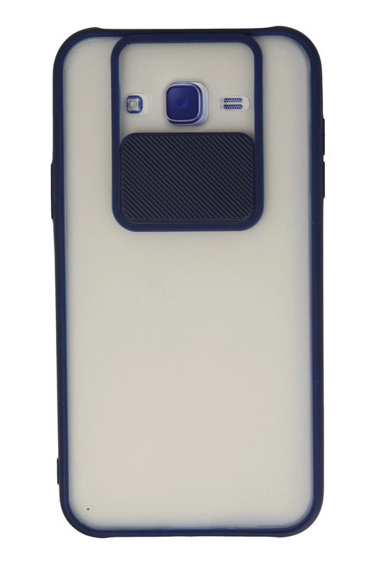Samsung Galaxy J7 Palm Buzlu Kamera Sürgülü Silikon Kılıf - Lacivert