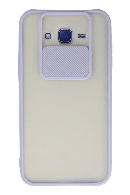 Samsung Galaxy J7 Palm Buzlu Kamera Sürgülü Silikon Kılıf - Lila