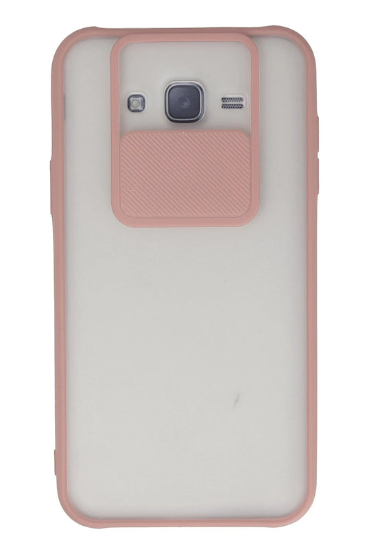 Samsung Galaxy J7 Palm Buzlu Kamera Sürgülü Silikon Kılıf - Pembe