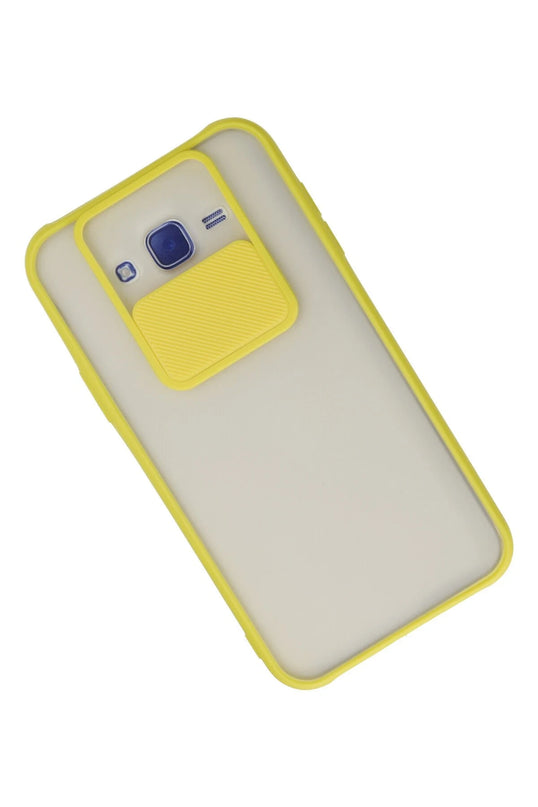 Samsung Galaxy J7 Palm Buzlu Kamera Sürgülü Silikon Kılıf - Sarı 3