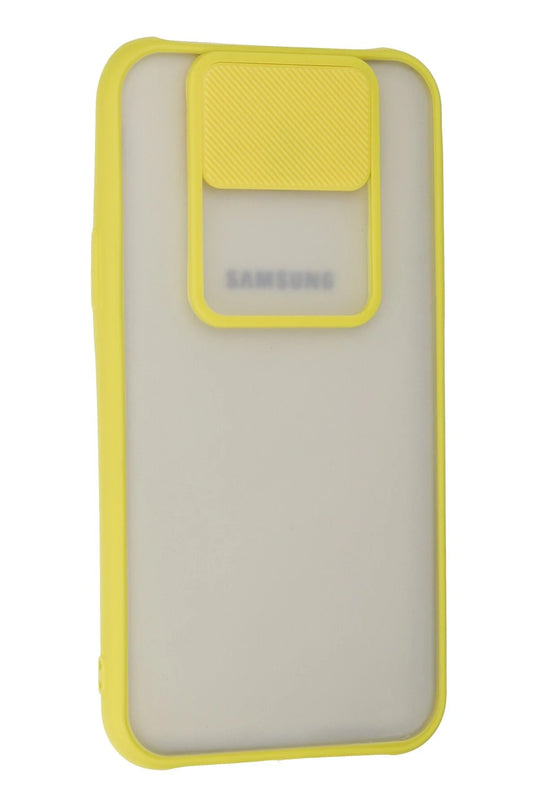 Samsung Galaxy J7 Palm Buzlu Kamera Sürgülü Silikon Kılıf - Sarı 2