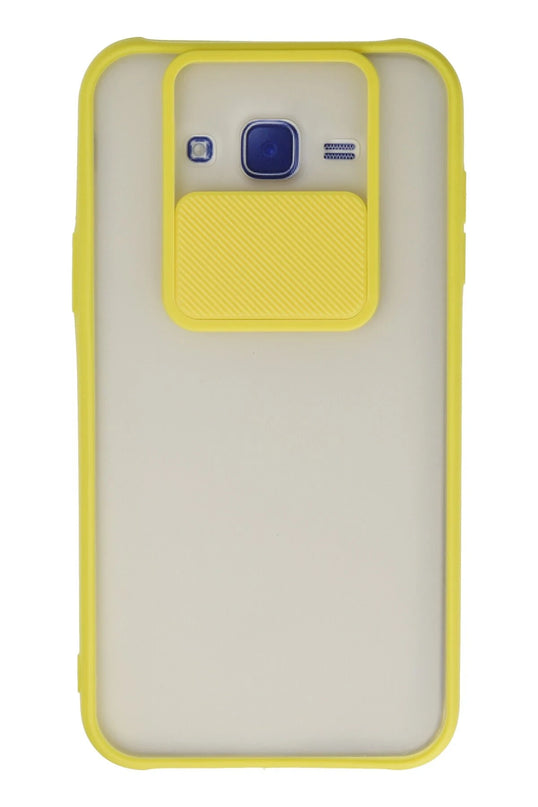 Samsung Galaxy J7 Palm Buzlu Kamera Sürgülü Silikon Kılıf - Sarı