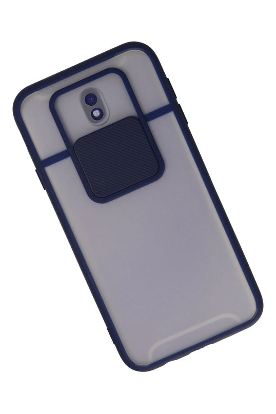 Samsung Galaxy J7 Pro / J730 Palm Buzlu Kamera Sürgülü Silikon Kılıf - Lacivert 2
