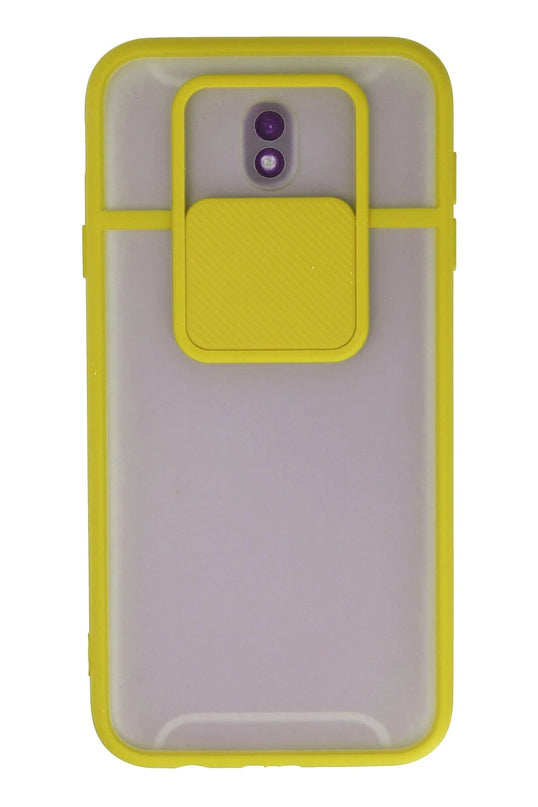 Samsung Galaxy J7 Pro / J730 Palm Buzlu Kamera Sürgülü Silikon Kılıf - Sarı