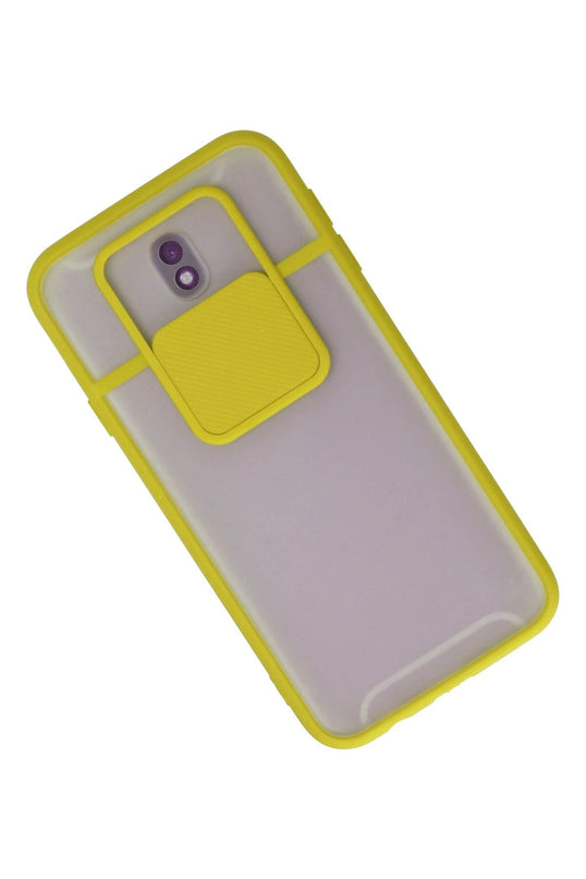 Samsung Galaxy J7 Pro / J730 Palm Buzlu Kamera Sürgülü Silikon Kılıf - Sarı 2
