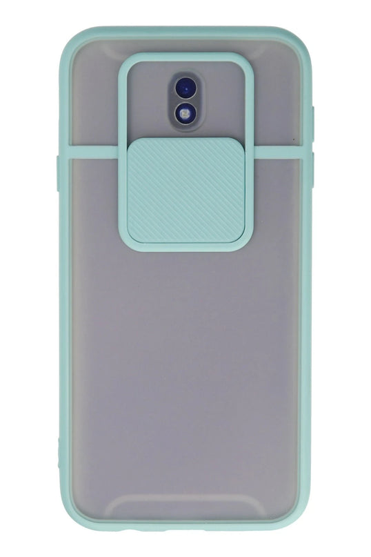 Samsung Galaxy J7 Pro / J730 Palm Buzlu Kamera Sürgülü Silikon Kılıf - Turkuaz