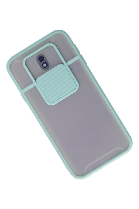 Samsung Galaxy J7 Pro / J730 Palm Buzlu Kamera Sürgülü Silikon Kılıf - Turkuaz 2
