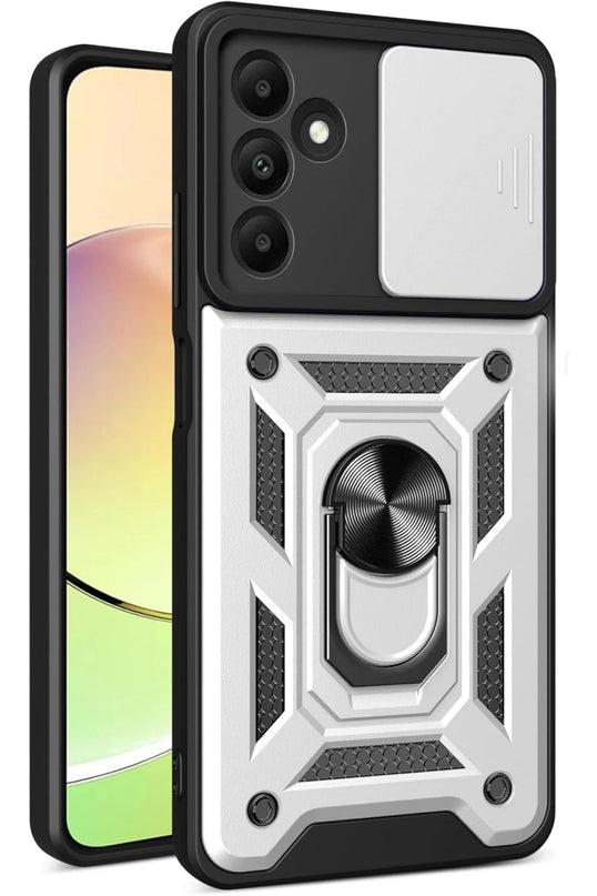 Samsung Galaxy M15 Pars Lens Yüzüklü Silikon Kılıf - Gümüş