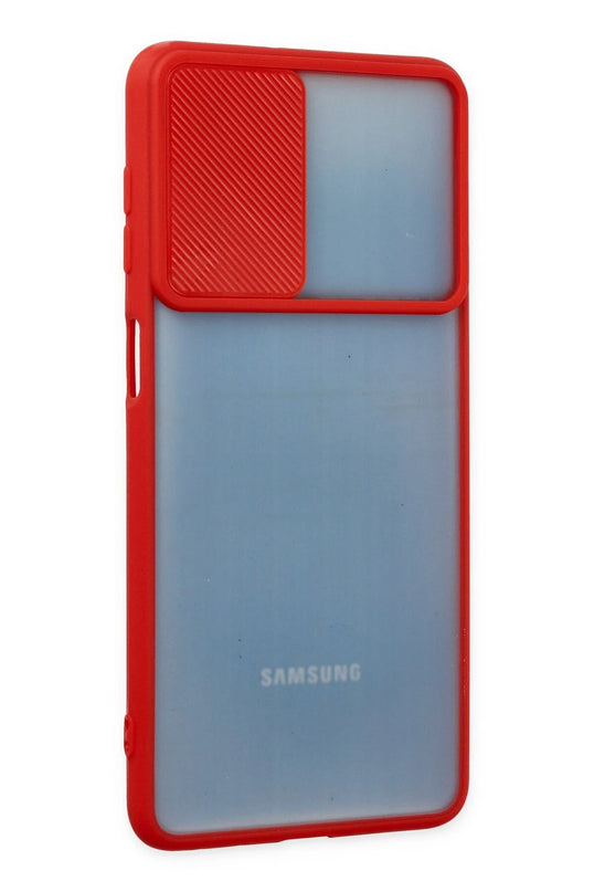 Samsung Galaxy M52 5G Palm Buzlu Kamera Sürgülü Silikon Kılıf - Kırmızı 2