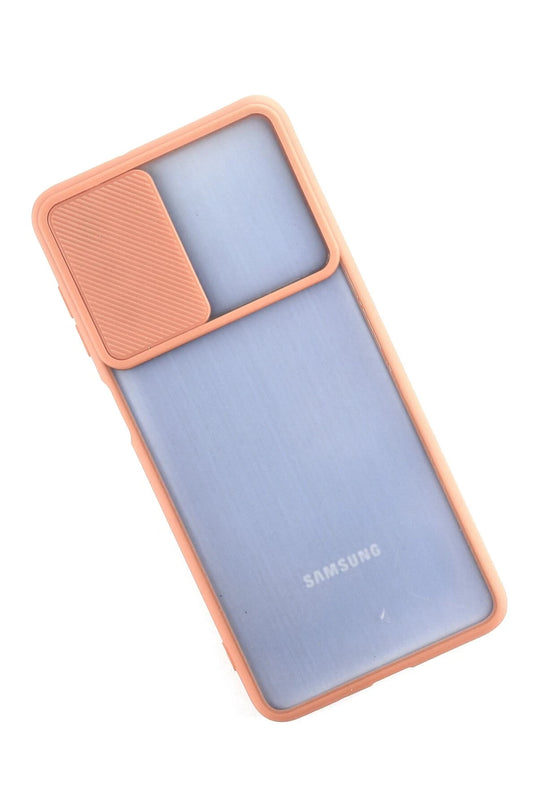 Samsung Galaxy M52 5G Palm Buzlu Kamera Sürgülü Silikon Kılıf - Pembe 3